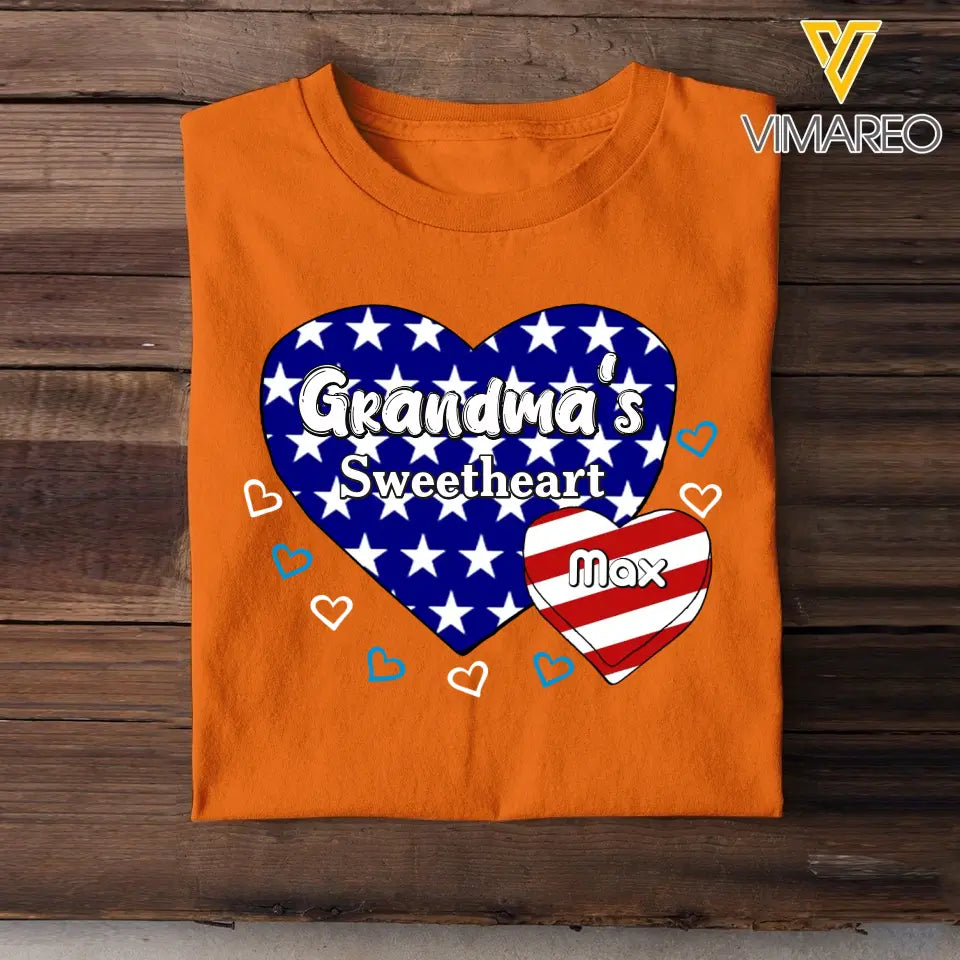 Personalized Happy 4th Of July Grandmas Sweetheart With Kids Names T-shirt Printed QTTB0206
