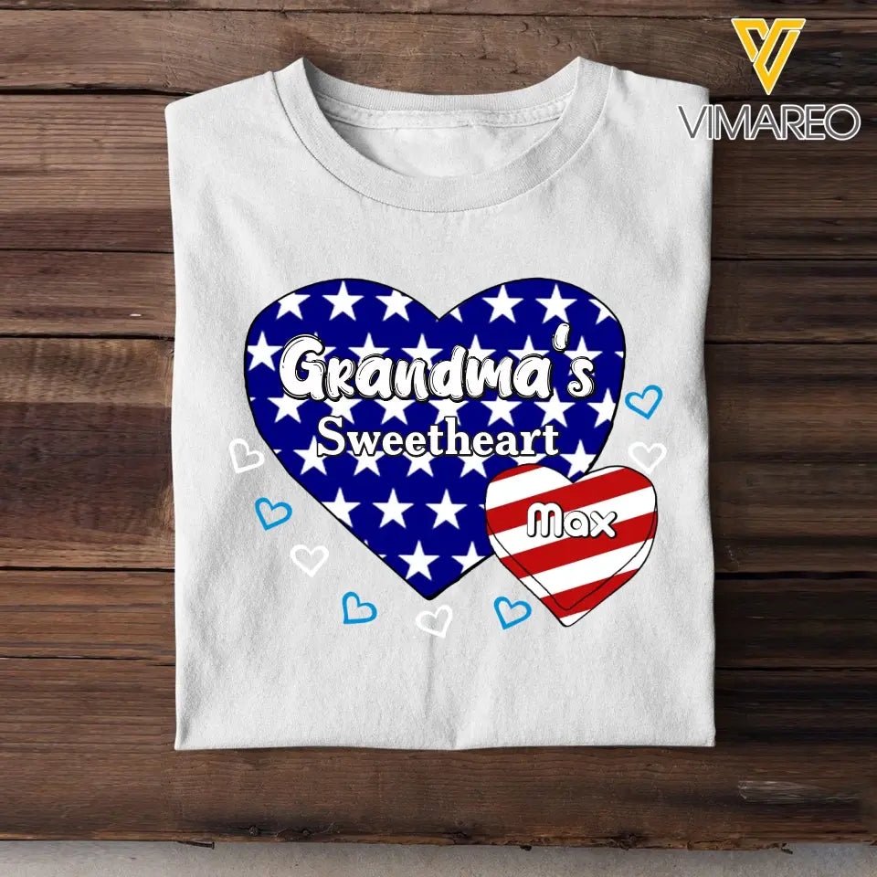 Personalized Happy 4th Of July Grandmas Sweetheart With Kids Names T-shirt Printed QTTB0206