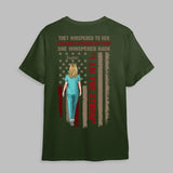 Personalized Nurse They Whispered To Her She Whispered Back I Am The Storm Flag Tshirt