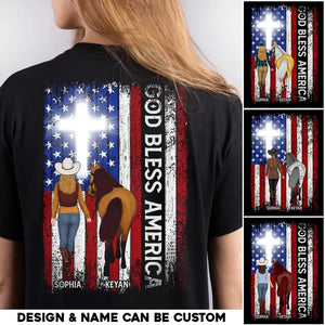 Personalized God Bless America Horse Girl Flag T-shirt Printed MTHHQ0206