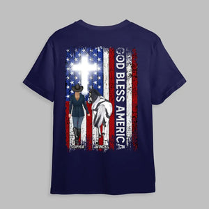Personalized God Bless America Horse Girl Flag T-shirt Printed MTHHQ0206