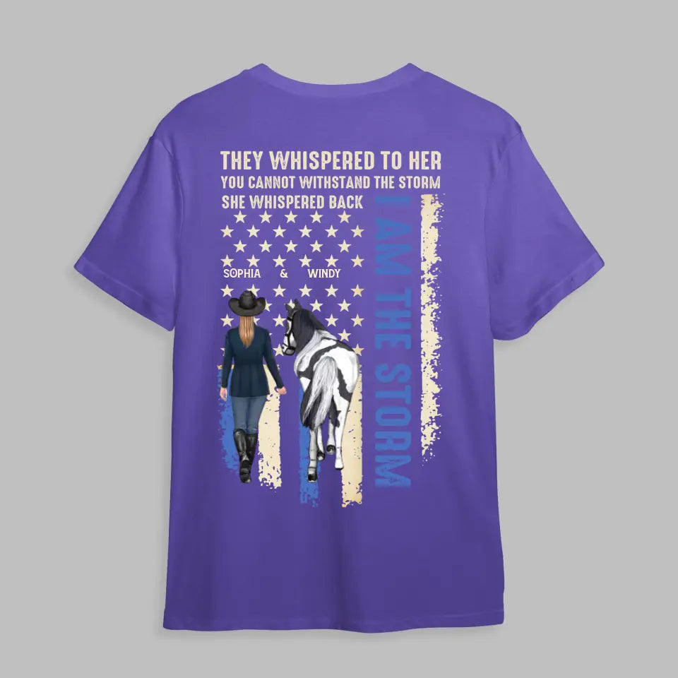 Personalized Flag Horse Girls They Whispered To her You Cannot Withstand The Storm She Whispered Back I Am The Storm HHHQ066
