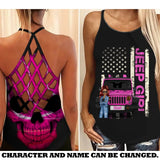 Personalized Flag Jeep Girl with Name Jeep Lovers Criss Cross Tank Printed MTTB0906