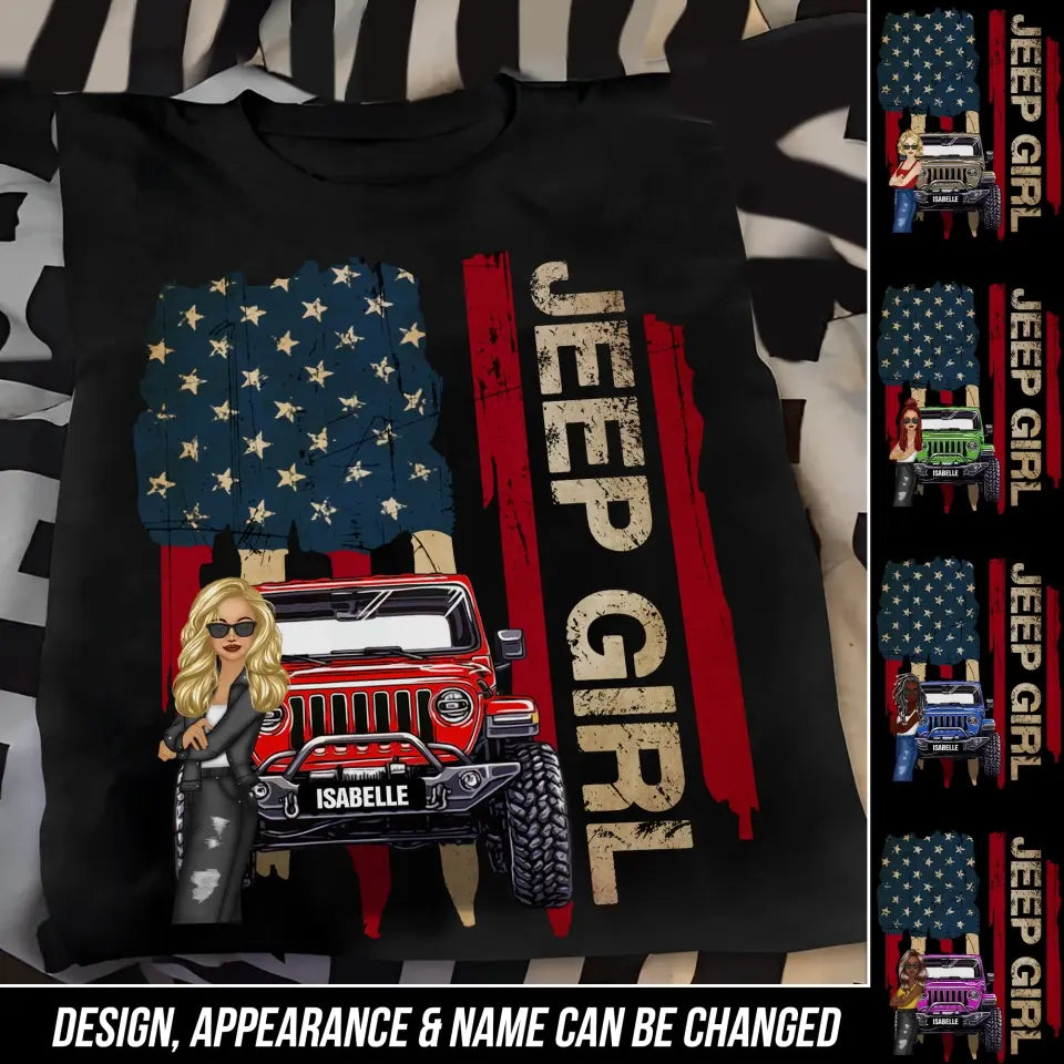 Personalized Jeep Girl Colorful Flag Tshirt Printed QTDT1906
