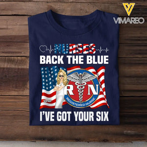 Personalized Nurse Back The Blue I've Got Your Six Flag & Logo T-shirt Printed MTHHQ1906