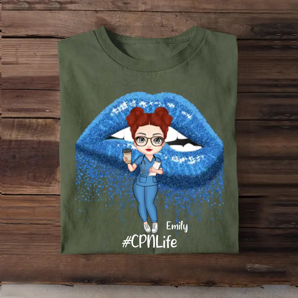 Personalized Nurse Chibi On Glitter Sexy Lips Gifts For Nurse 2D Printed Tshirt
