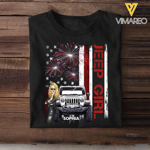 Personalized Jeep Girl Firework Flag Background Jeep Lovers Gift T-shirt Printed MTPN2106