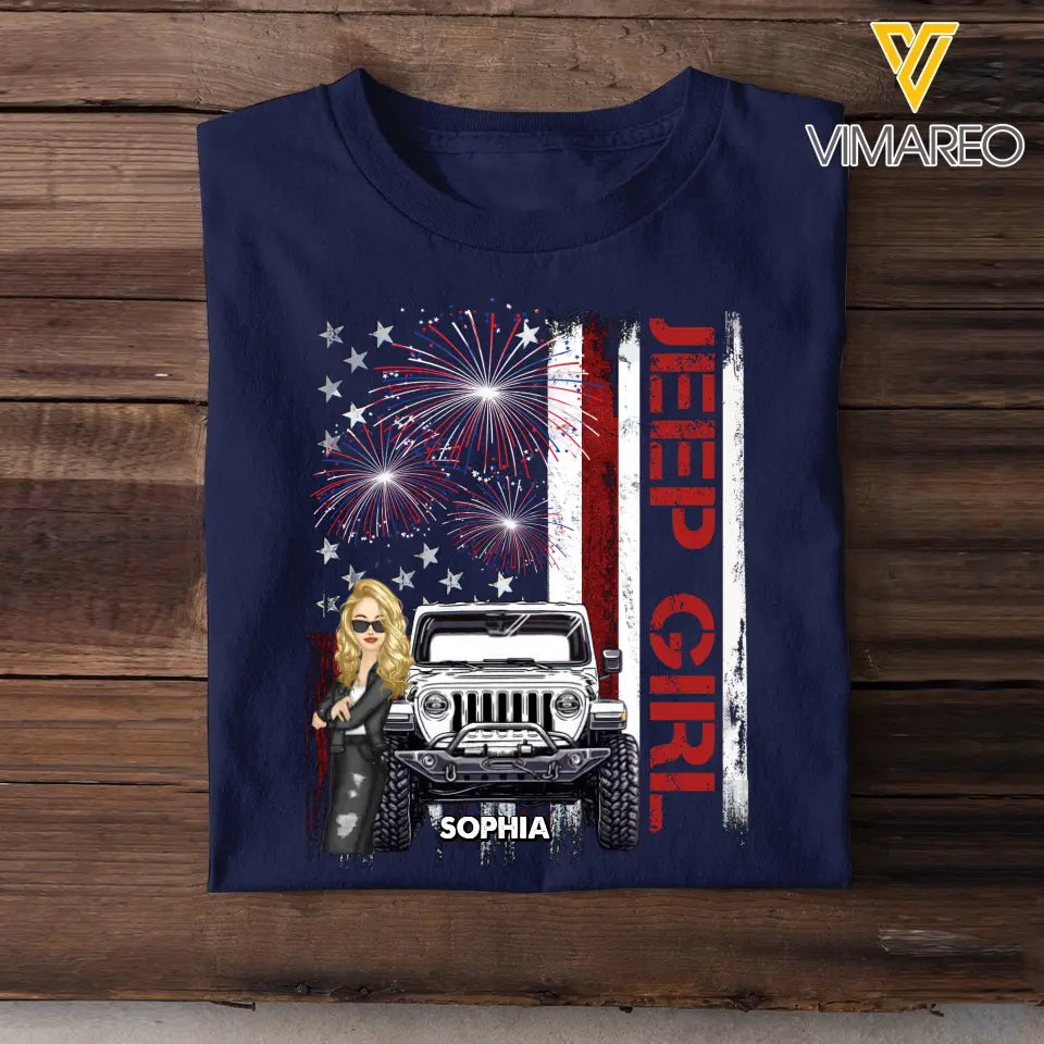 Personalized Jeep Girl Firework Flag Background Jeep Lovers Gift T-shirt Printed MTPN2106