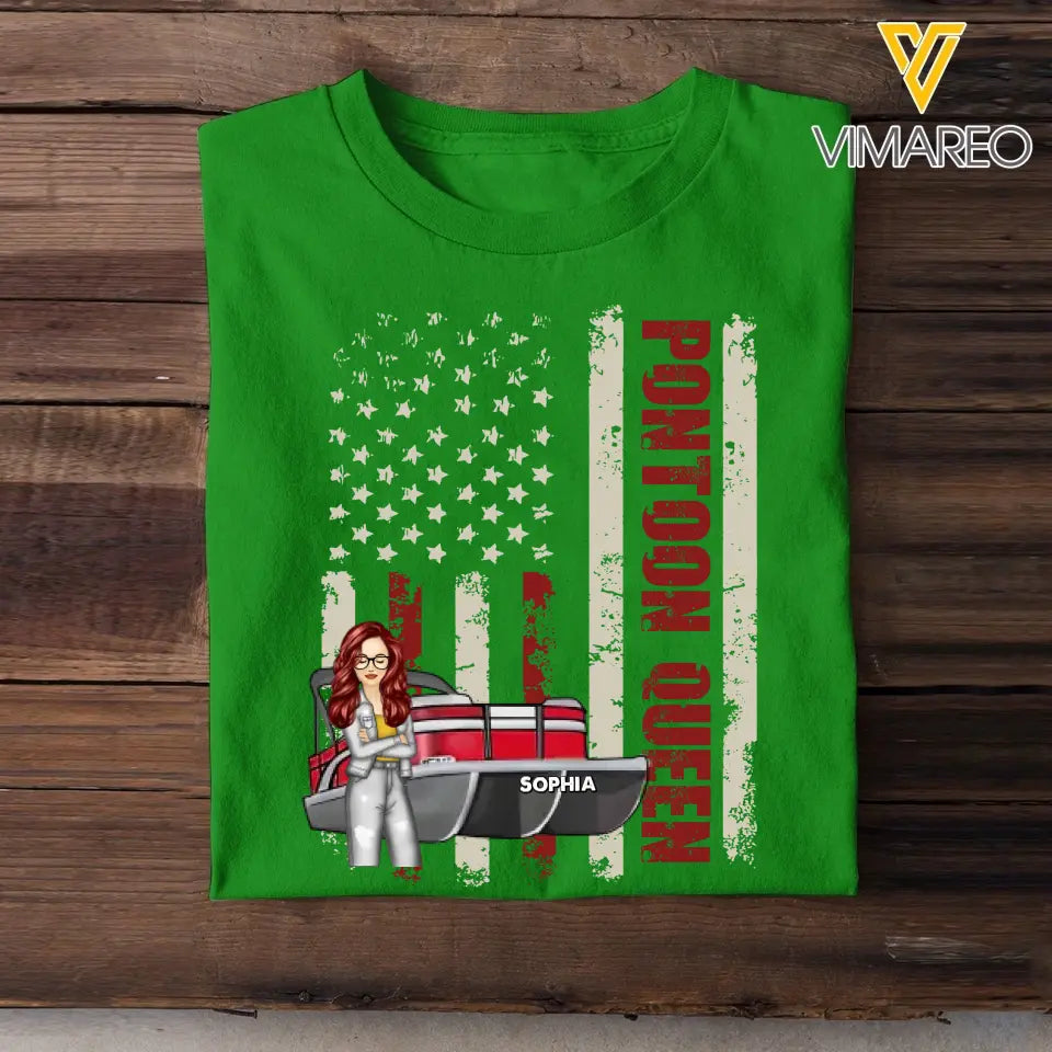 Personalized Pontoon Queen Flag Background T-shirt Printed 23JUN-PN21