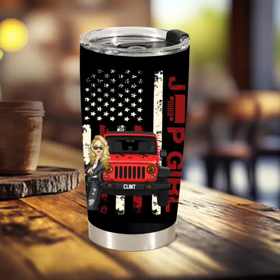 Personalized Jeep Flag Super Cool Girl Chibi Printed Tumbler For Jeep Owners