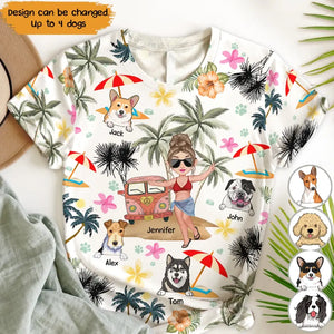 Personalzied Beach Girl & Dogs Gift For Dog Lover Tshirt Printed 23JUN-PN22