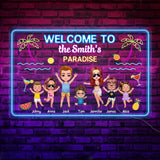 Personalized Welcome To The Smith's Paradise Happy Family In Beach Neon Led Sign Printed PNPN2106