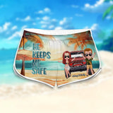 Personalized He Keeps Me Safe She Keeps Me Wild Couple Beach Short MTDT2806