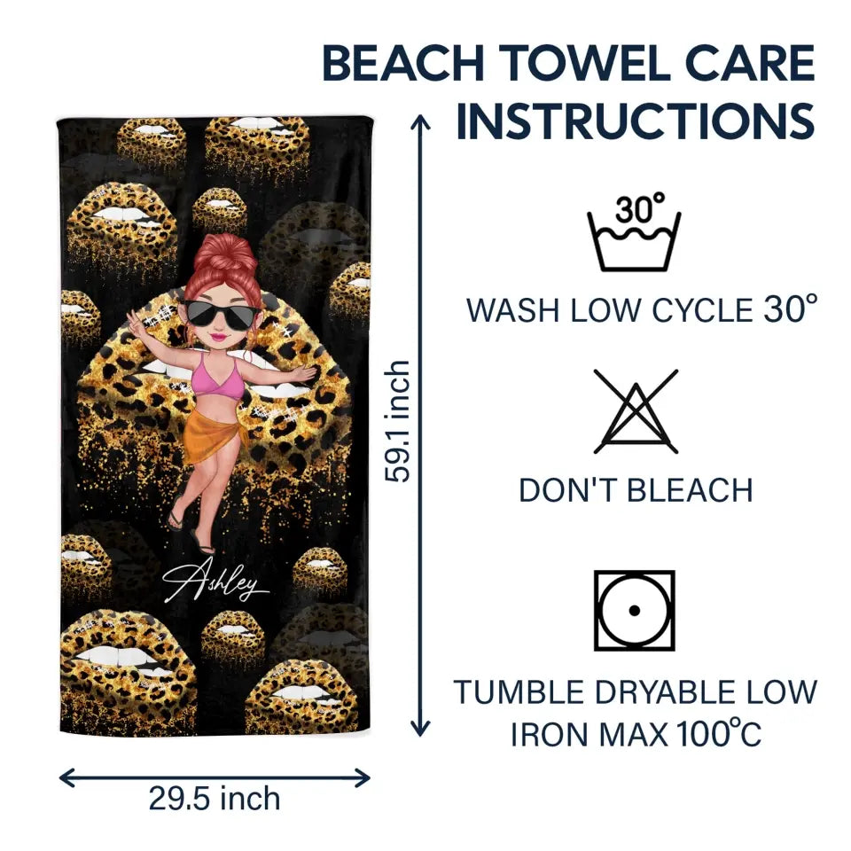 Personalized Girl On Beach Lips Colorful Beach Towel Printed PNDT3006