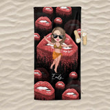 Personalized Girl On Beach Lips Colorful Beach Towel Printed PNDT3006