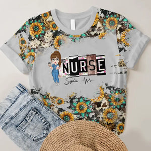 Personalzied Sunflowers Nurse with Name Gift For Nurses 3D TShirt Printed HTHDT3006