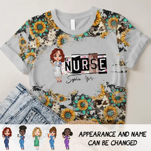 Personalzied Sunflowers Nurse with Name Gift For Nurses 3D TShirt Printed HTHDT3006