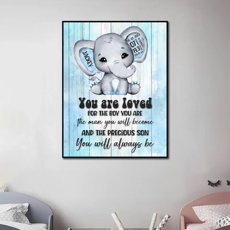 Personalized Elephant Birth Stats You Are Loved Canvas Printed QTHQ0607