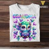 Personalized Owl Grandma Hearts with Kid Name T-shirt Printed 23JUL-PN04