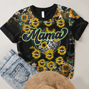 Personalzied Mama Sunflowers with Kid Names 3D TShirt Printed HTHDT0407