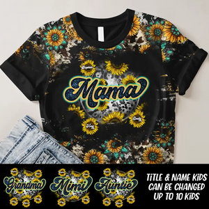 Personalzied Mama Sunflowers with Kid Names 3D TShirt Printed HTHDT0407