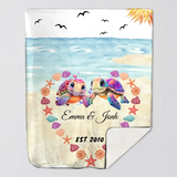 Personalized Couple Turtle On The Beach Quilt Blanket Printed MTHKVH0607