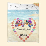 Personalized Couple Turtle On The Beach Quilt Blanket Printed MTHKVH0607