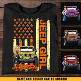 Personalized Jeep Girl Autumn Leaves Flag Background T-shirt Printed MTKVH0807