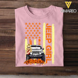 Personalized Jeep Girl Autumn Leaves Flag Background T-shirt Printed MTKVH0807