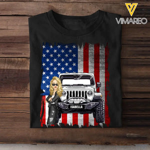 Personalized Jeep Girl Flag T-shirt Printed QTDT1007