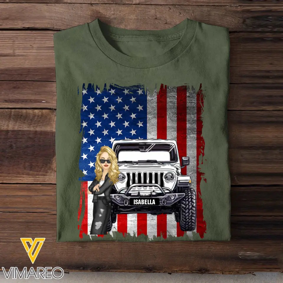 Personalized Jeep Girl Flag T-shirt Printed QTDT1007