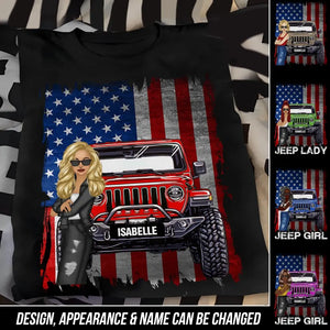 Personalized Jeep Girl Flag T-shirt Printed QTDT1007