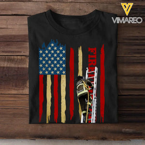 Personalized Firefighter Flag Colorful T-Shirt Printed QTPVD1207