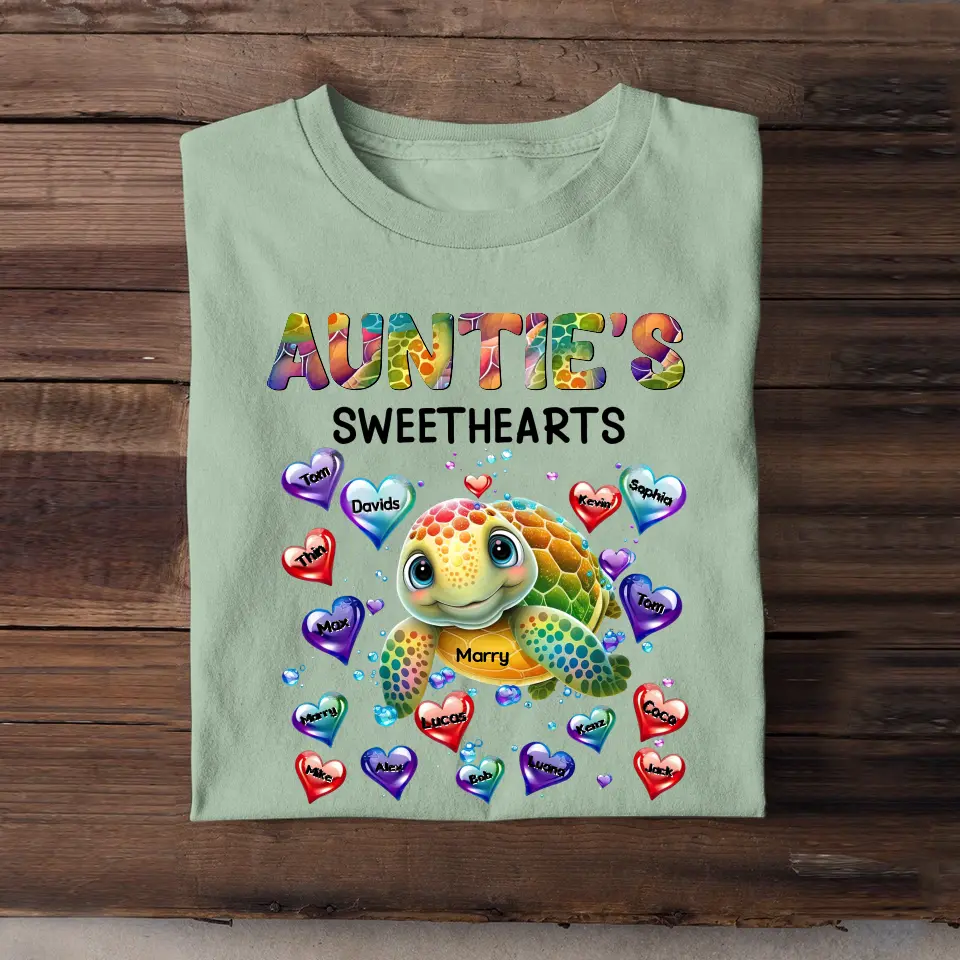 Personalized Auntie's Sweethearts Turtles with Kid Names T-Shirt Printed 23JUL-PTN12
