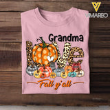 Personalized Fall Season Grandma Pumpkin Love Fall Y'all T-Shirt Printed QTHN1407