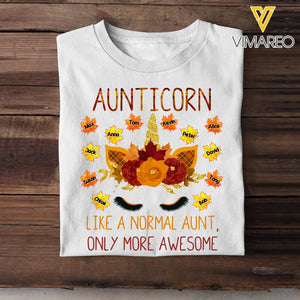Personalized Fall Season Aunticorn Like A Normal Aunt Only More Awesome Kid NameT-Shirt Printed 23JUL-KVH13