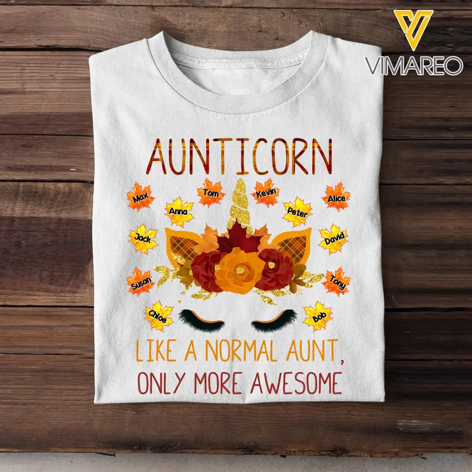 Personalized Fall Season Aunticorn Like A Normal Aunt Only More Awesome Kid NameT-Shirt Printed 23JUL-KVH13