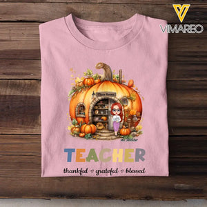 Personalized Fall Season Pumpkin Teacher Thankful Grateful Blessed T-Shirt Printed 23JUL-HN18