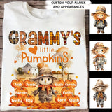 Personalized Fall Season Pumpkin Grammy's Little Pumpkins Dummy & Kid Names T-Shirt Printed HTHPVD1807