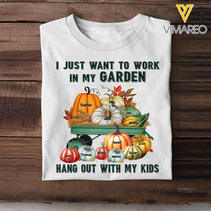 Personalized Fall Season Pumpkin I Just Want To Work In My Garden Hang Out With My Kids TShirt Printed QTHN1907
