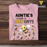 Personalized Auntie's Reasons To Bee Happy with Kid Names T-shirt Printed 23JUL-PTN06