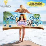 CUSTOMIZED HIPPIE GIRL AND HER DOG BEACH TOWEL NEYT22