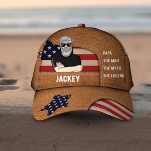 Personalized Papa The Man The Myth The Legend Flag Cap 3D Printed HTHPD2407