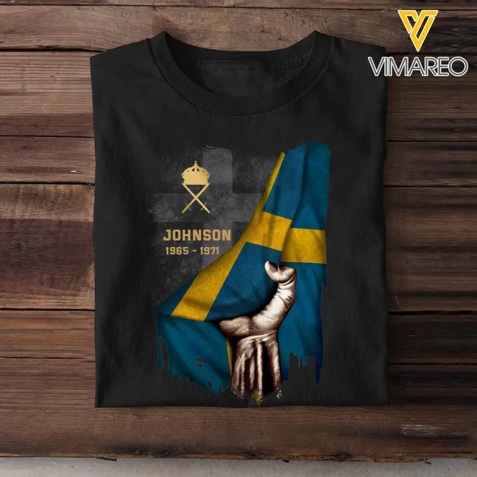 Personalized Swedish Rank Camo Flag T-shirt Printed 23JUL-PN25