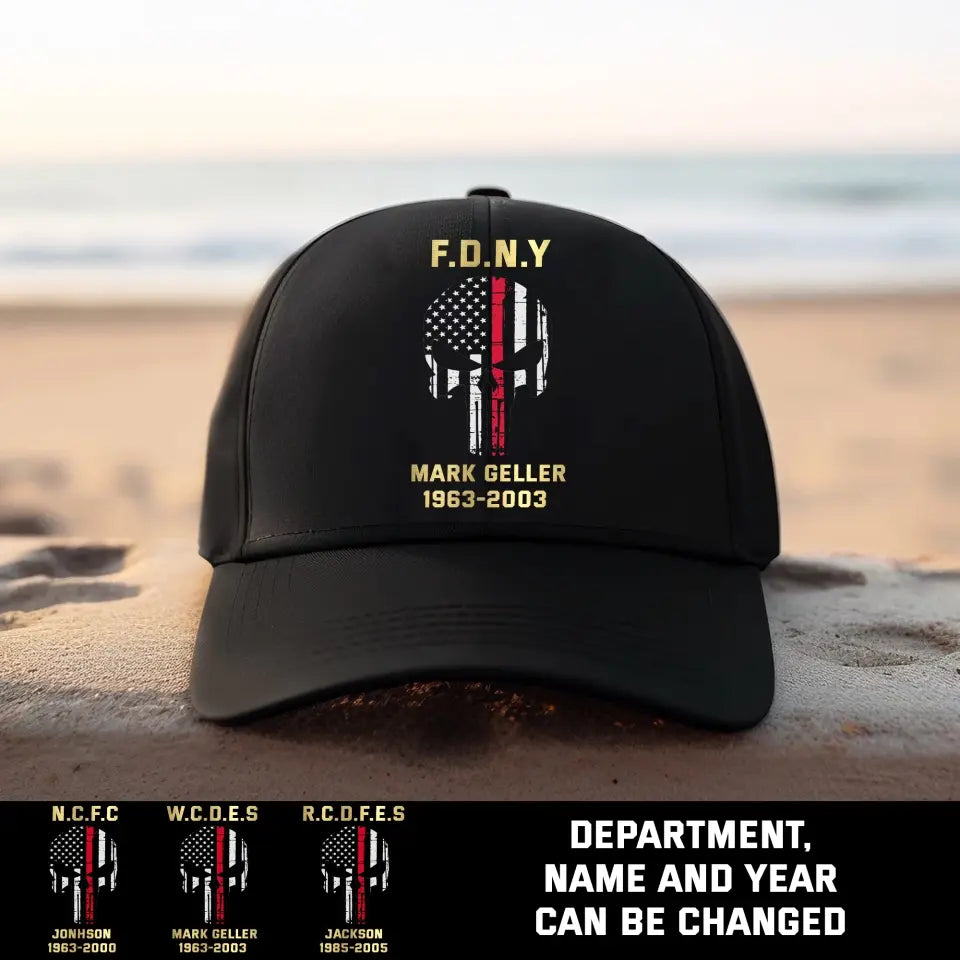 Personalized Skull US Flag Firefighter Department Cap Printed HTHKVH2607