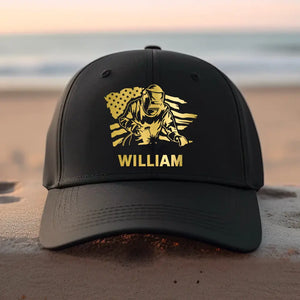 Personalized US Flag Welder with Name Cap Printed 23JUL-KVH27
