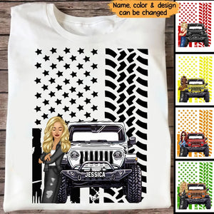 Personalized Cool Jeep Girl On Color Flag Tshirt 23170