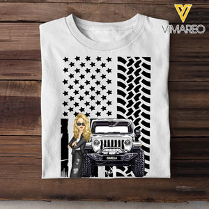 Personalized Cool Jeep Girl On Color Flag Tshirt 23170