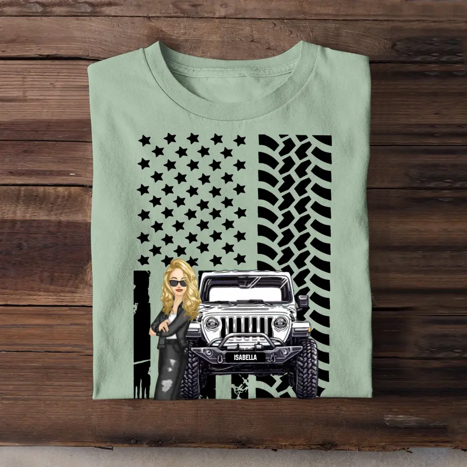 Personalized Cool Jeep Girl On Color Flag Tshirt 23170