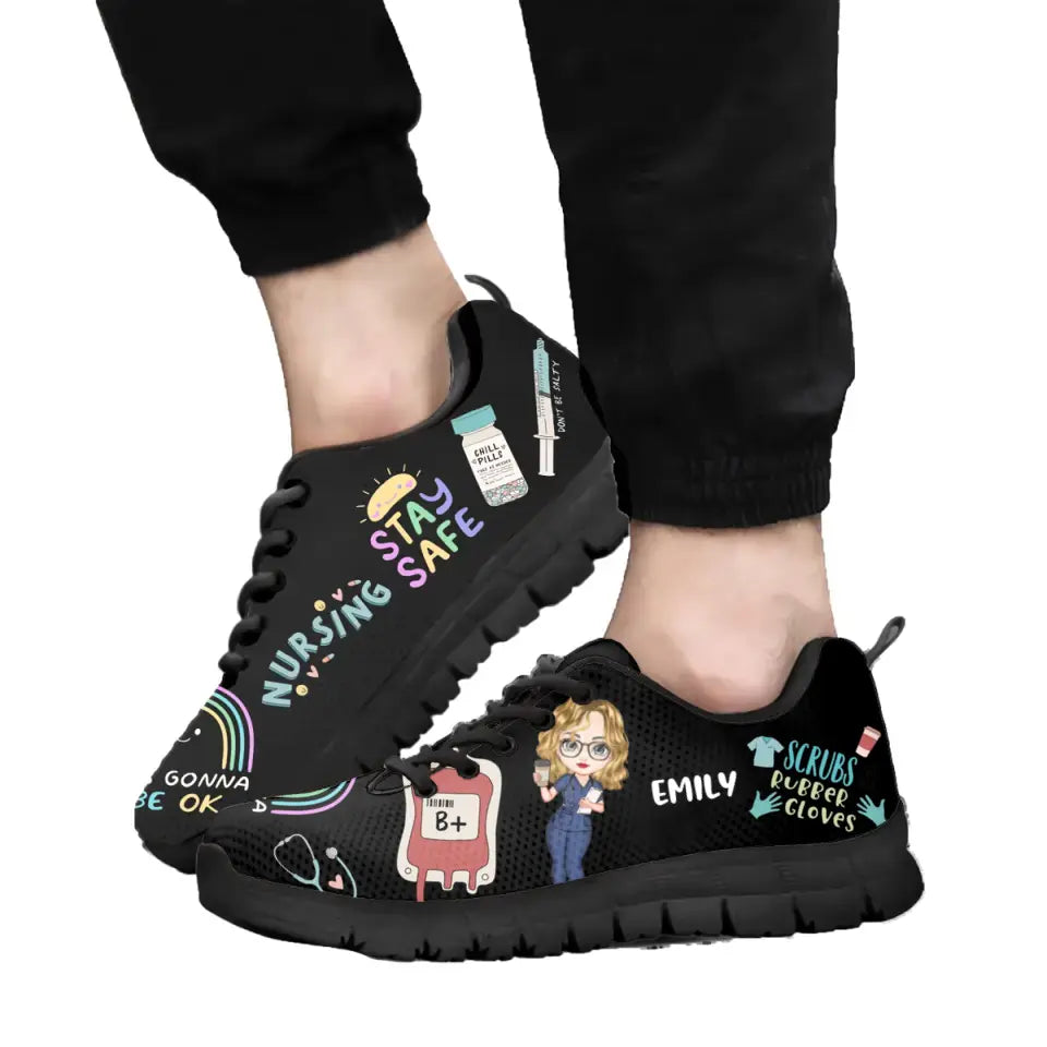Personalized Nursing Stay Safe Nurse with Name Gift For Nurse Running Shoes Printed PVD23191